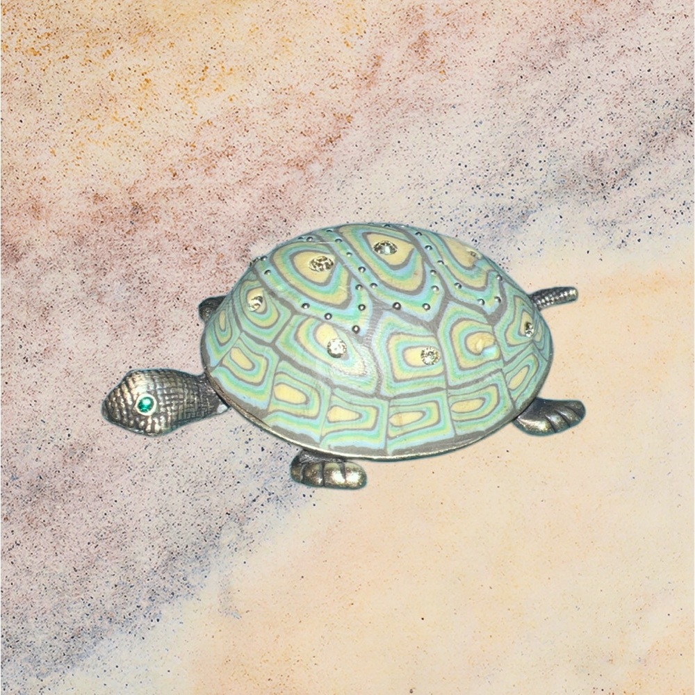 Rare Green Turtle Brooch Embellished With Crystals *read